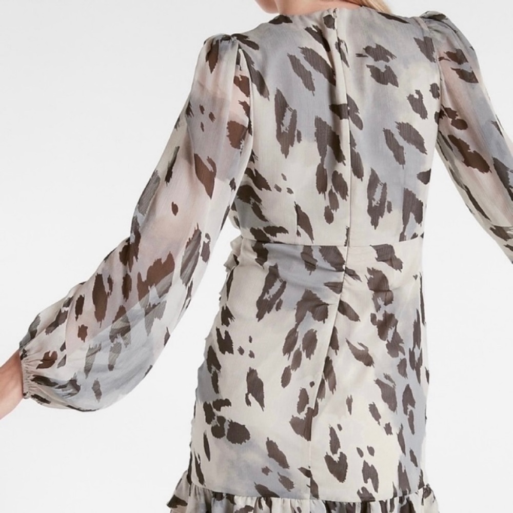 Cheetah Print Faux Wrap Ruffle Mini Dress - Picture 3 of 7